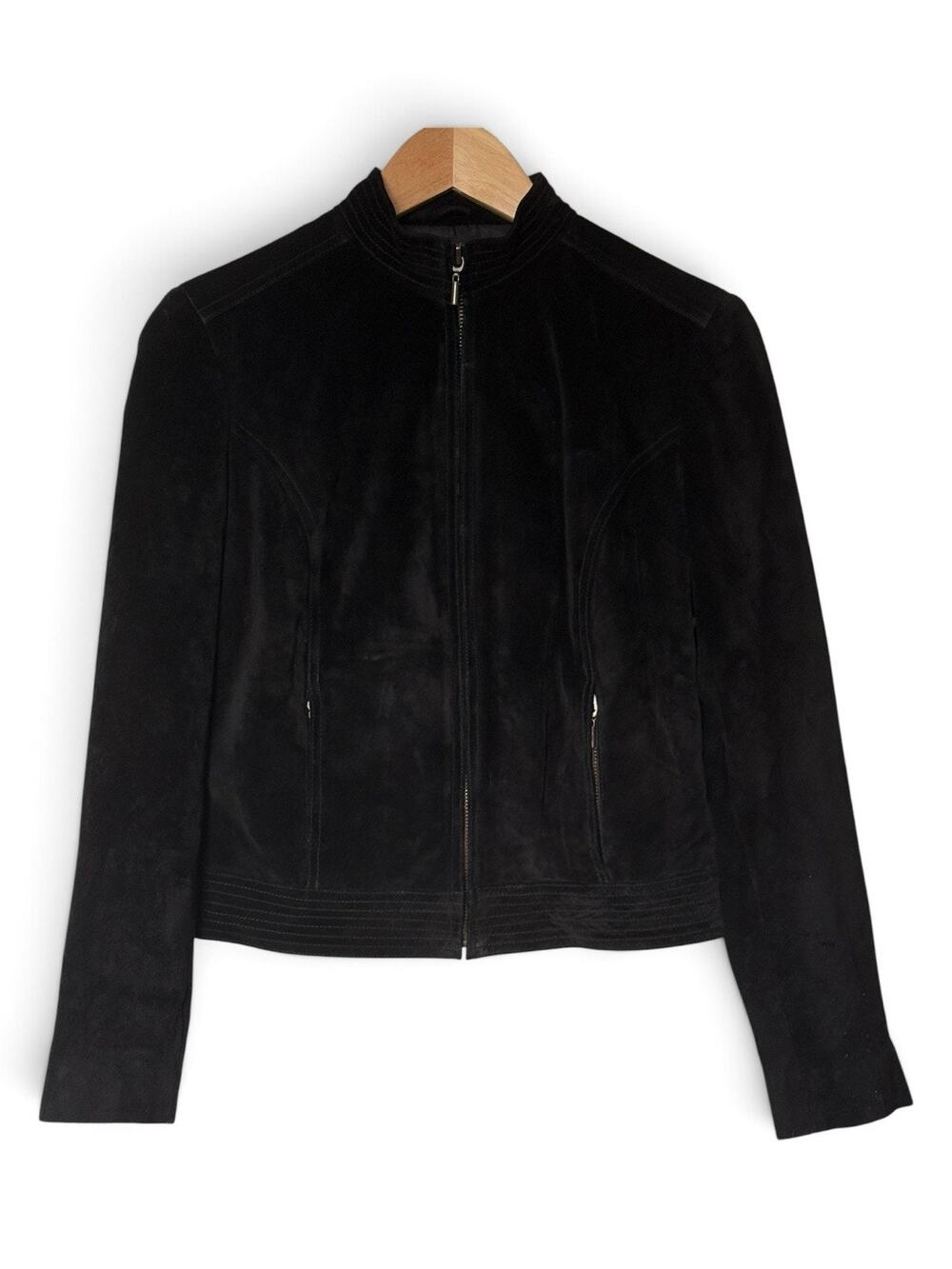 Valerie Stevens Petite Black Suede Leather Jacket Small S P Moto Racer Y2K 2000s
